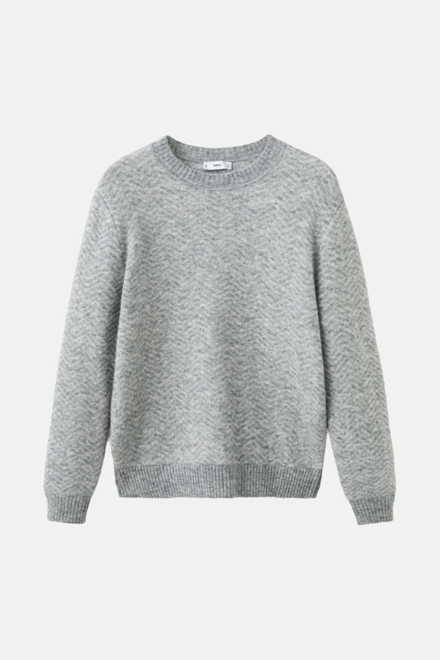 Sweat-shirt gris à col rond de MANGO, avec un motif rayé subtil et des manches longues.