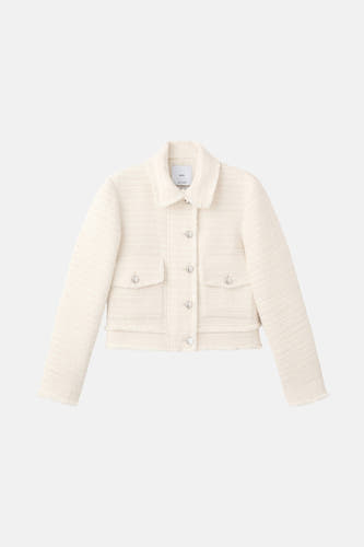 Ecru blazer van MANGO, met lange mouwen, reverskraag en opgestikte zakken.