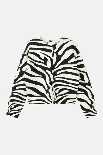 Pull multicolore à col rond de MANGO, avec un motif zébré audacieux sur toute la surface.
