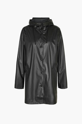 Manteaux de pluie noirs de DROPLETS, avec capuchon et fermeture à glissière à l'avant.