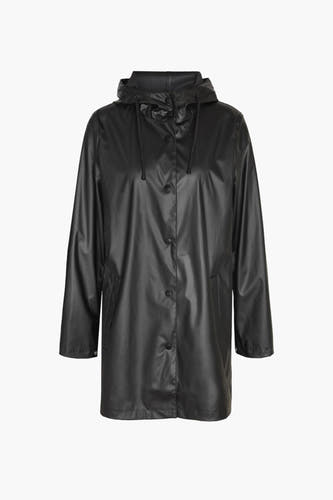 Manteaux de pluie noirs de DROPLETS, avec un capuchon et une fermeture à glissière à l'avant.