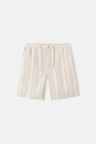 Bermuda beige à rayures de MANGO avec taille élastique, cordon de serrage et poches latérales.