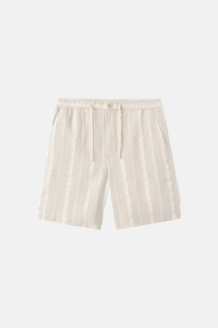 Bermuda beige à rayures de MANGO avec taille élastique, cordon de serrage et poches latérales.