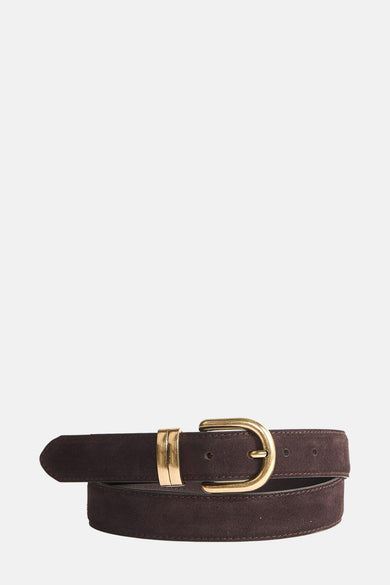 Ceinture brune de MANGO avec boucle dorée et points décoratifs.