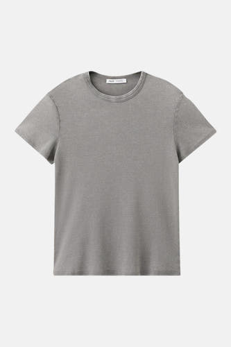 T-shirt gris de MANGO, couleur unie avec manches courtes et col rond.