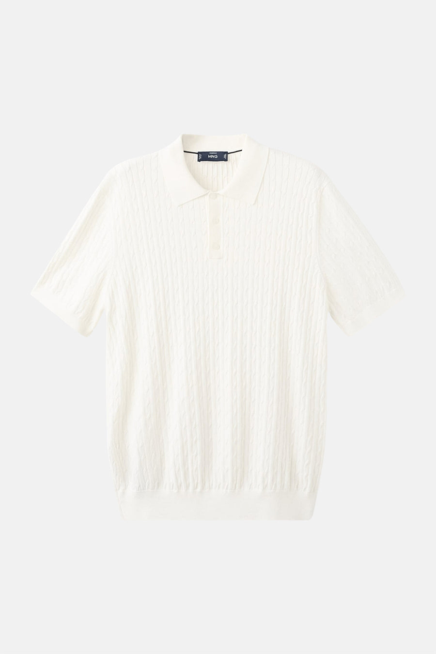 Witte polo van MANGO met kabelpatroon en korte mouwen.
