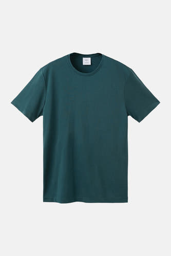 Groen T-shirt met korte mouwen van MANGO met ronde hals en een effen textuur, platliggend gefotografeerd.