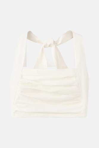 Witte mouwloze blouse met ruches en strikdetail aan de rug, van MANGO, front view