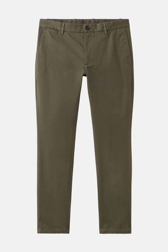 Chino vert de MANGO, classique et élégant, avec une fermeture à bouton et des poches.