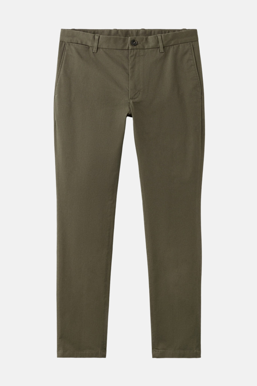 Chino vert de MANGO, classique et élégant, avec une fermeture à bouton et des poches.