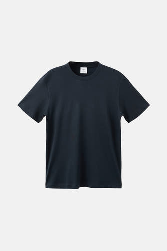 T-shirt bleu à manches courtes de MANGO, couleur unie et col rond classique.