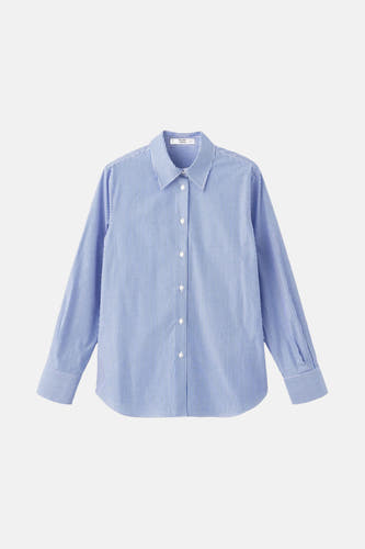 Blauw gestreept overhemd met lange mouwen van MANGO, met knoopsluiting en klassieke kraag.
