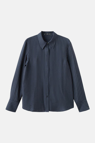 Blauw gestreept overhemd met lange mouwen van MANGO, met een klassieke kraag en knoopsluiting.
