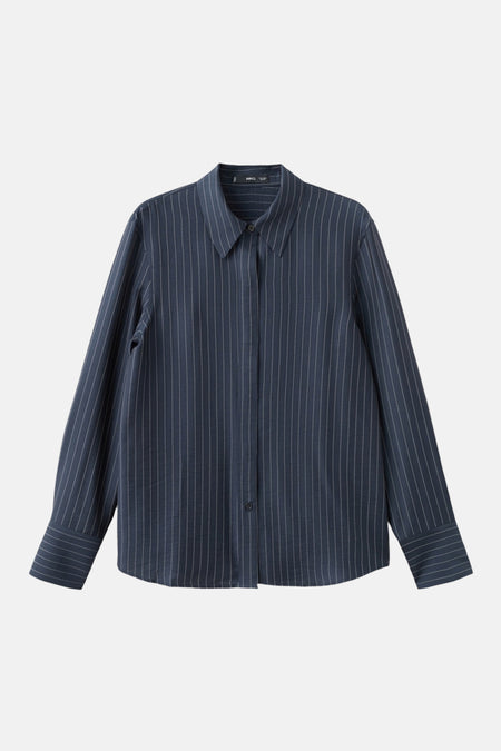 Blauw gestreept overhemd met lange mouwen van MANGO, met een klassieke kraag en knoopsluiting.