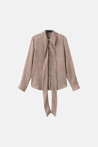 Chemisier multicolore à manches longues de MANGO, avec un motif rayé et un détail de nœud.