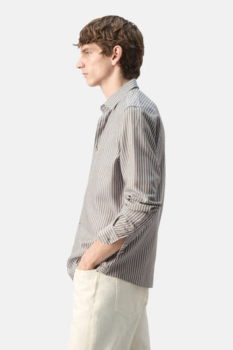 Kaki overhemd met lange mouwen van MANGO, met een gestreept patroon en een casual stijl.