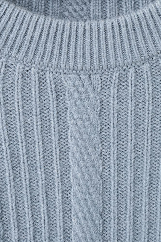 T-shirt bleu marine à col rond de MANGO, avec motif côtes et détails en côtes.