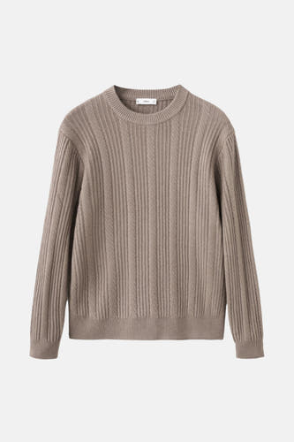 Sweat-shirt marron avec col rond de MANGO, doté d'une structure à côtes verticales et de longues manches.