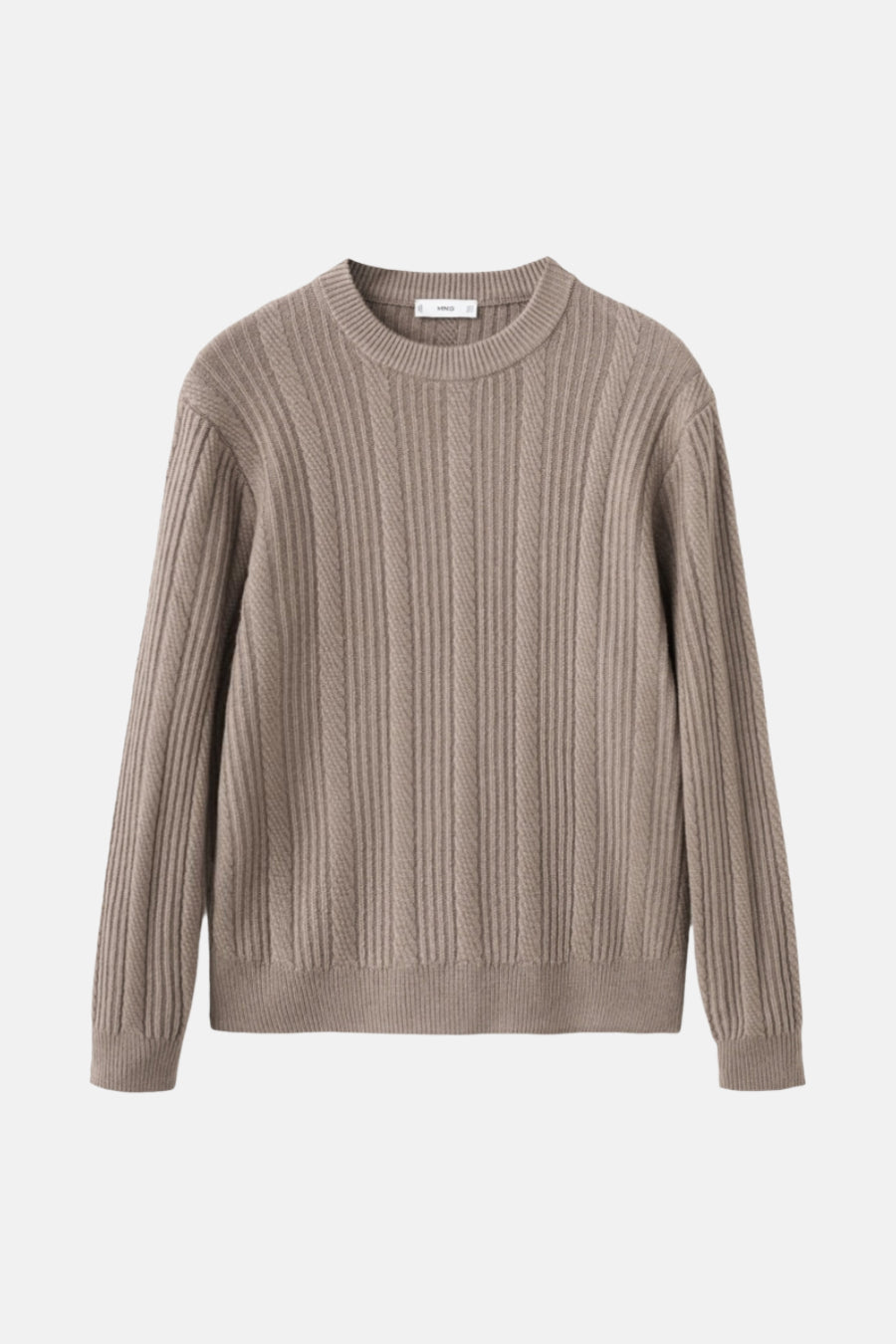 Sweat-shirt marron avec col rond de MANGO, doté d'une structure à côtes verticales et de longues manches.