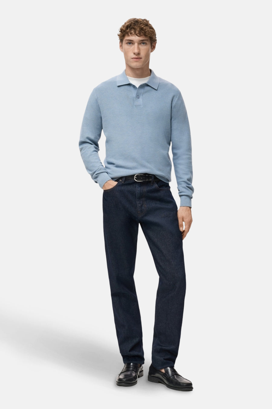 Pull à col en V - bleu - MANGO