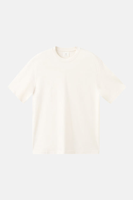 Ecru T-shirt met korte mouwen van MANGO, effen en met een ronde halslijn.