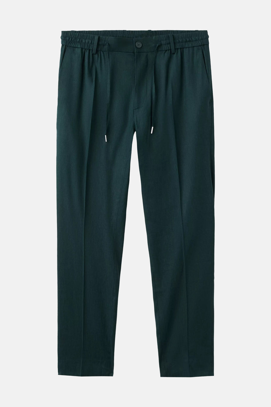 Groene broek van MANGO met elastische taille, trekkoord, knoop en plooien.