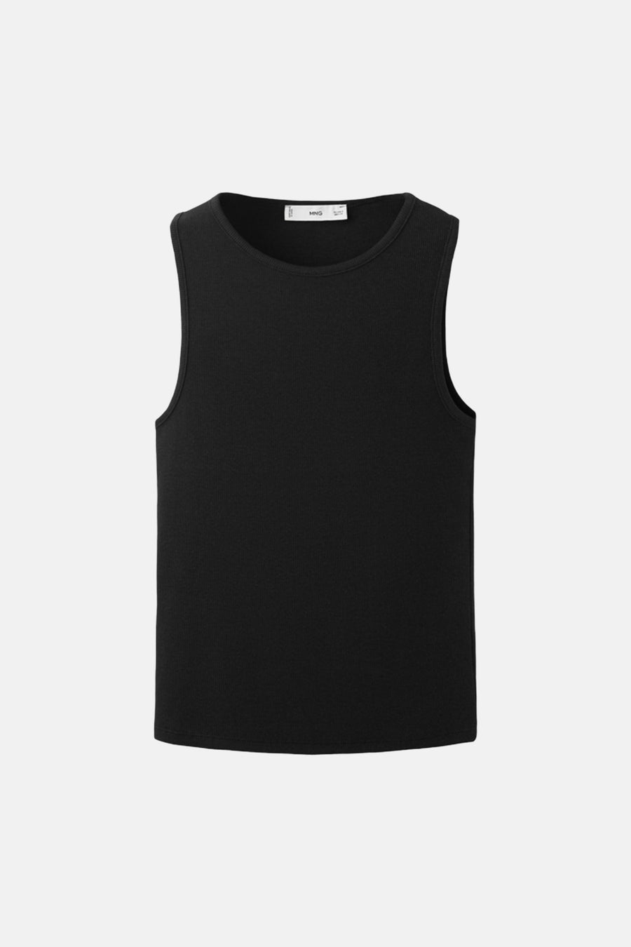 Haut noire de MANGO, avec une texture côtelée et un col rond.