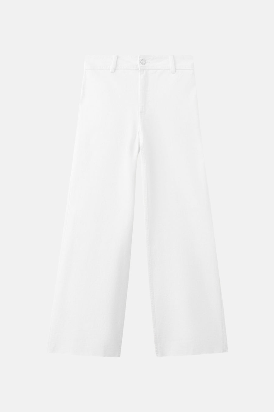 Jean large blanc de MANGO, uni et avec une fermeture à bouton simple.