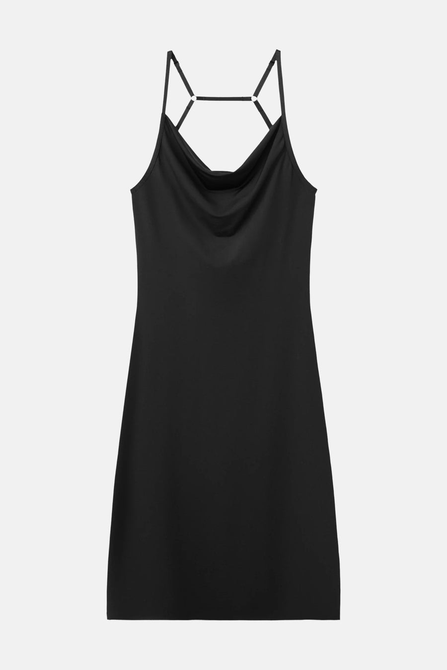 Zwart mouwloos kleedje van MANGO met kruisbandjes en diepe halslijn, gladde stof, front view