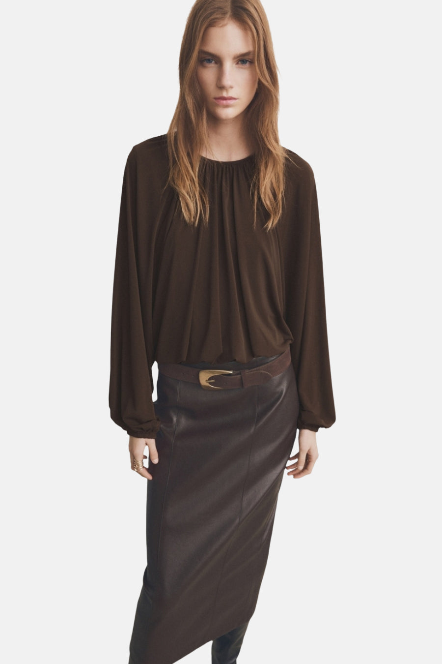 Blouse met lange mouwen - bruin - MANGO