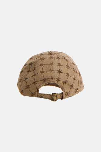 Bruine pet van MANGO, met een all-over logoprint en een verstelbare band aan de achterkant.