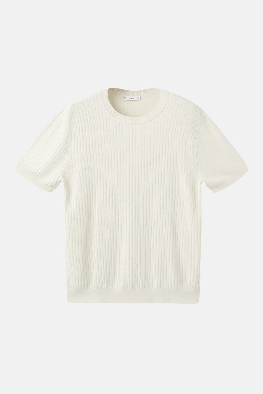 T-shirt écru à manches courtes de MANGO, avec texture côtelée et col rond.