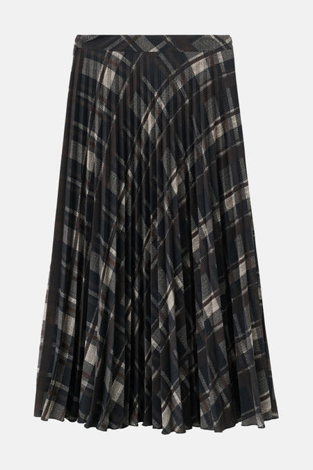 Jupe longue multicolore de MANGO, avec un motif tartan et des plis.