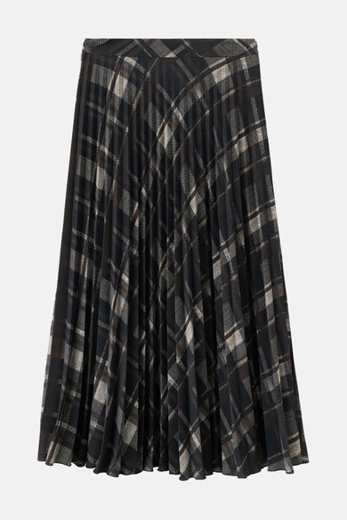Multikleurige lange rok van MANGO, met een tartan ruitpatroon en plooien.
