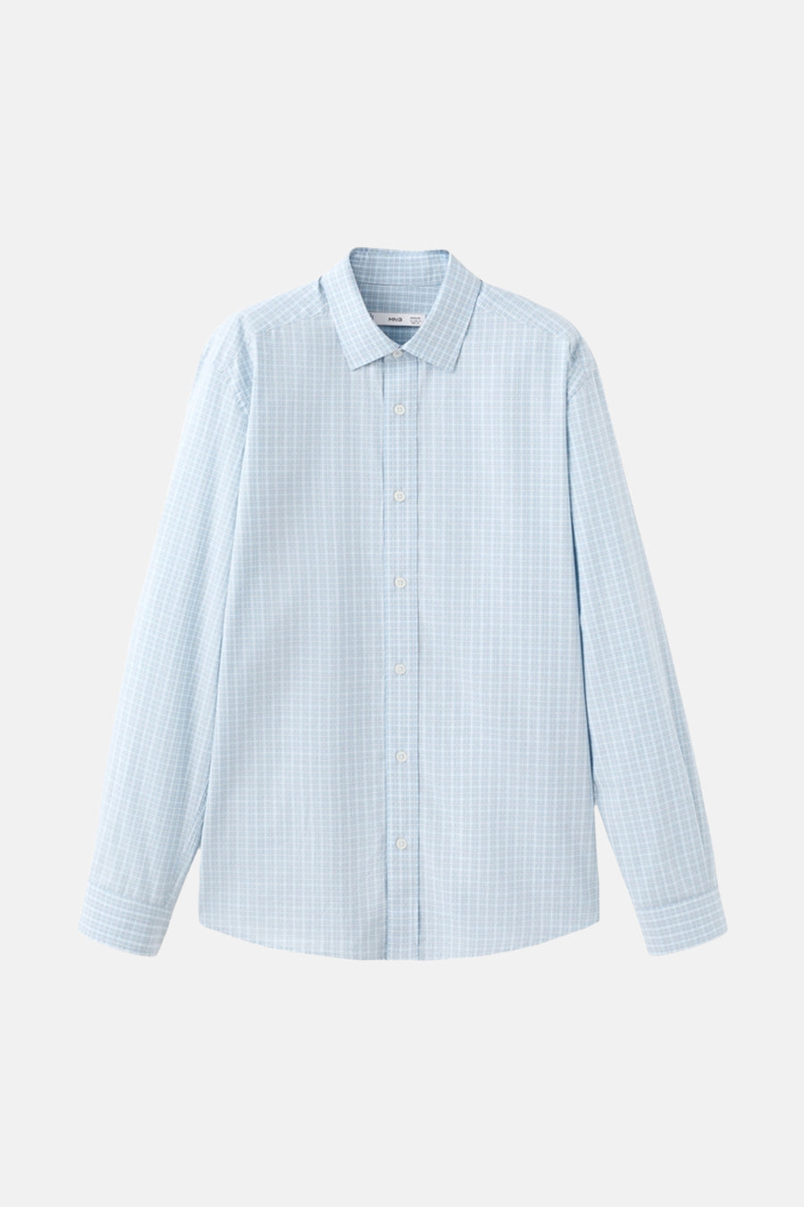 Chemise à carreaux bleus (manches longues) de MANGO, avec un col classique et une fermeture boutonnée sur le devant.