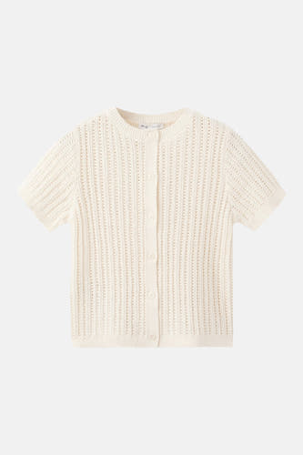 Wit gebreid gilet van MANGO met korte mouwen, ronde hals en opengewerkt patroon.
