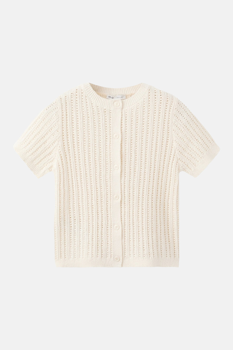 Wit gebreid gilet van MANGO met korte mouwen, ronde hals en opengewerkt patroon.