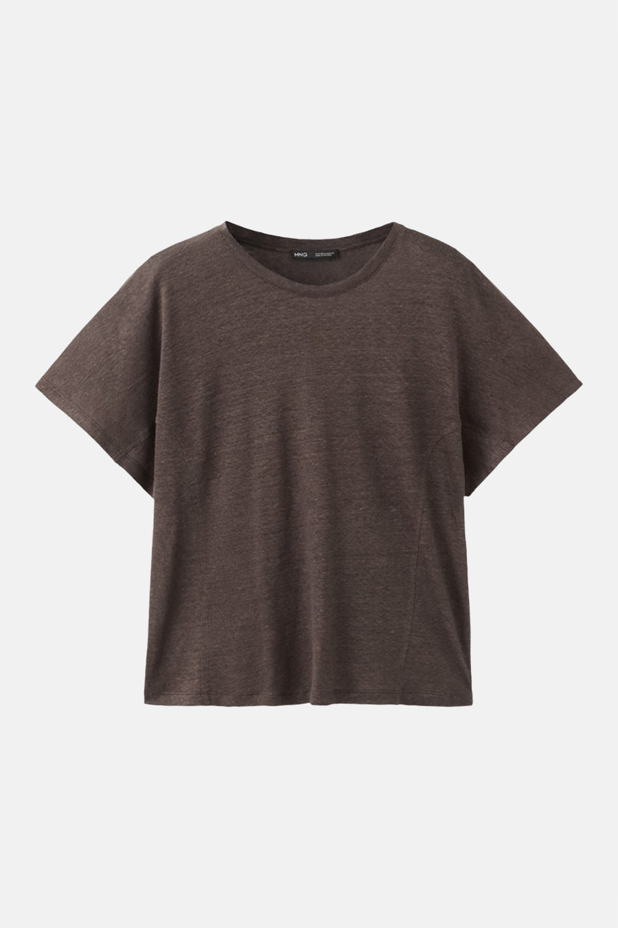 T-shirt marron de MANGO à col rond et manches courtes et amples, en tissu chiné.