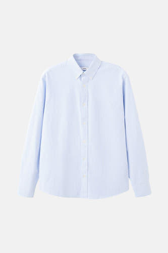 Blauw gestreept overhemd met lange mouwen van MANGO, met een knoopsluiting aan de voorkant.