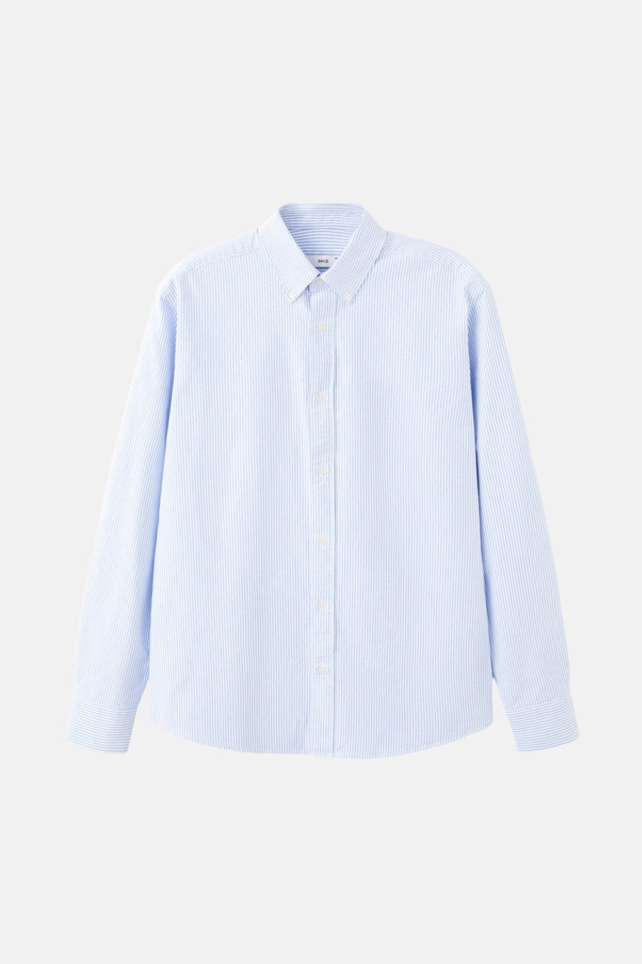 Blauw gestreept overhemd met lange mouwen van MANGO, met een knoopsluiting aan de voorkant.