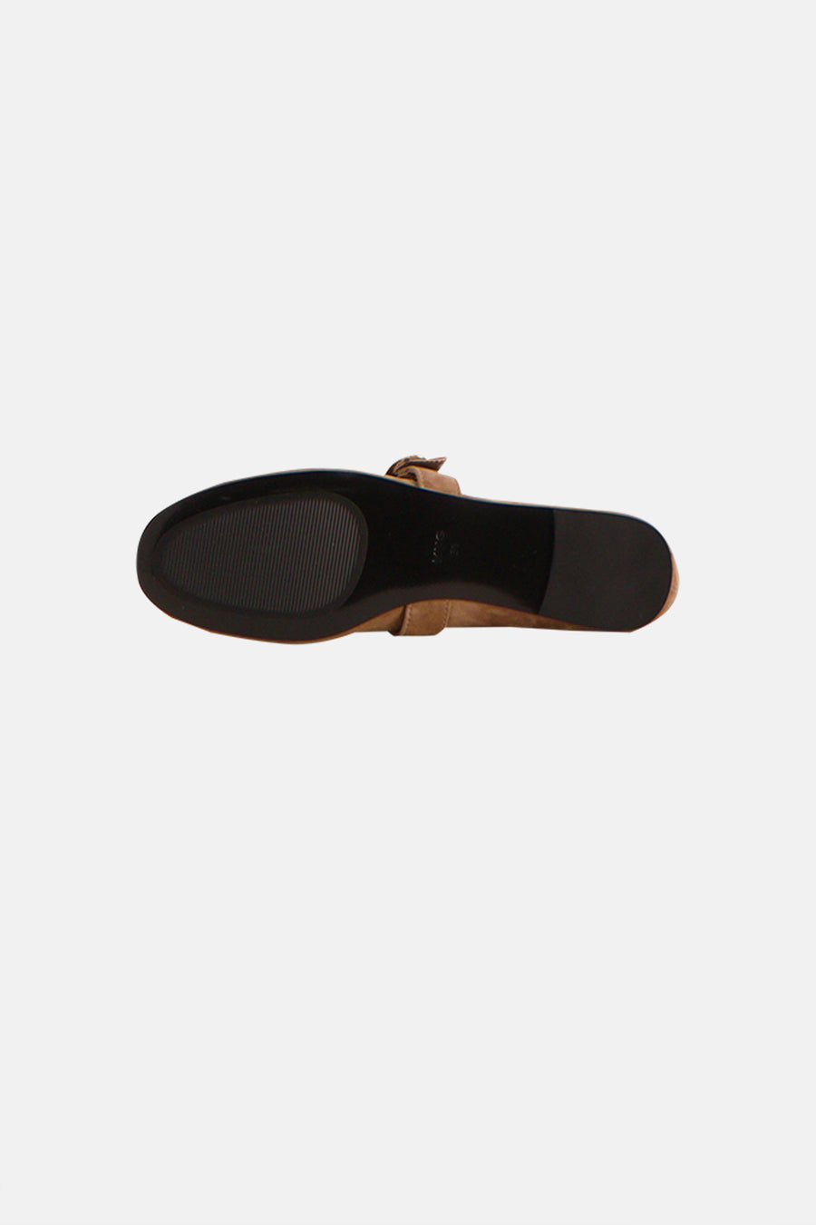 Chaussures plates marron de MANGO, avec détail de boucle, vues de la semelle.
