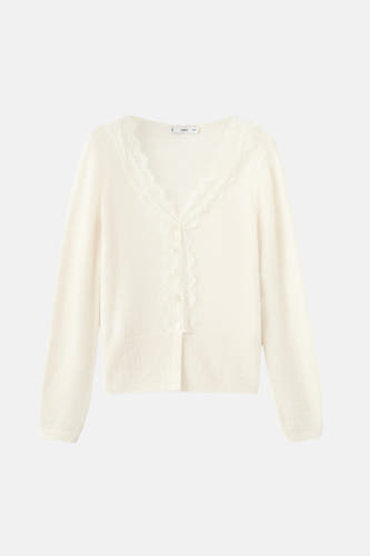 Ecru gilet van MANGO met kanten details en een knoopsluiting.
