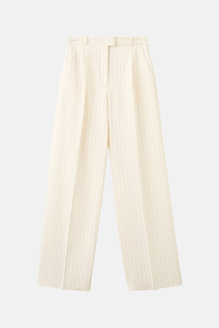 Pantalon blanc MANGO à rayures craie et jambes droites.
