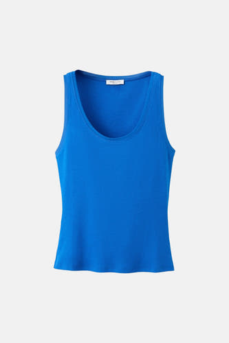 Blauwe geribbelde tanktop van MANGO met ronde hals.
