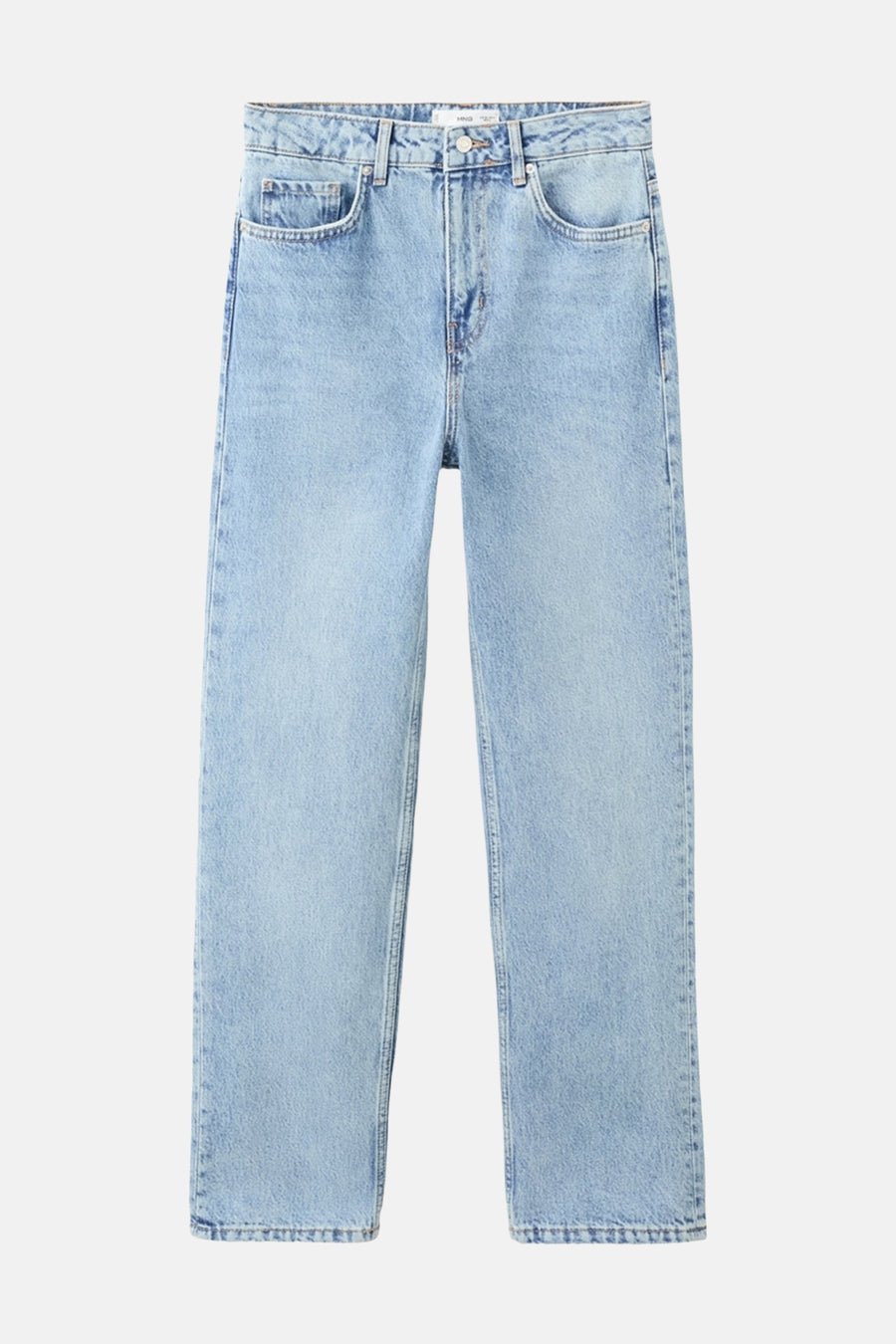 Jeans straight van lichtblauw denim van MANGO, met een rechte pijp en klassieke zakken.

