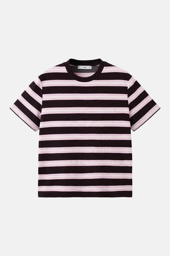 T-shirt multicolore à manches courtes de MANGO, avec des rayures horizontales roses et marron.