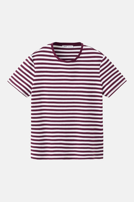 T-shirt à manches courtes Bordeaux de MANGO, avec un motif rayé bordeaux et blanc.