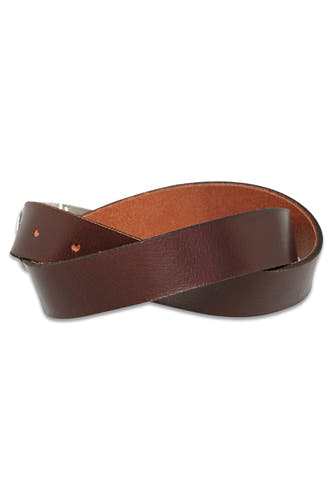 Ceinture de cuir brun Legend, bouclée et avec une boucle argentée.