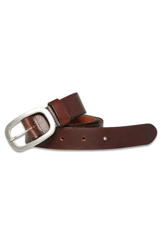 Ceinture de cuir brun Legend, avec boucle et passants argentés.