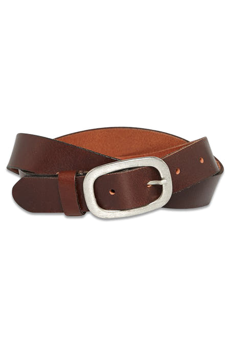 Bruine leren riem van Legend met een zilverkleurige gesp.
